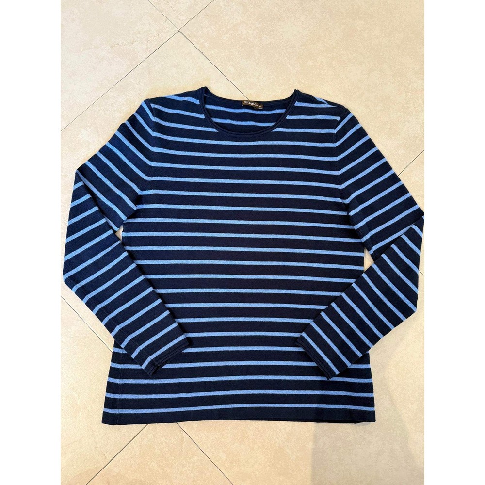 J.McLaughlin Womens Striped Long Sleeve Crewneck‎ Top Navy Blue Size M